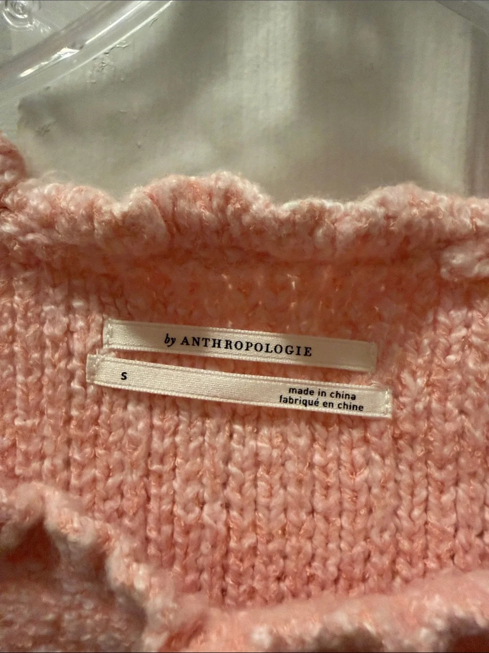 Anthropologie Pink Knit Overlay Blouse with Cream Sheer Sleeves